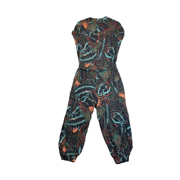 Maeve Pants - Anthropologie Maeve Tropical‎ Botanical Print Jumpsuit Black Teal Orange Small